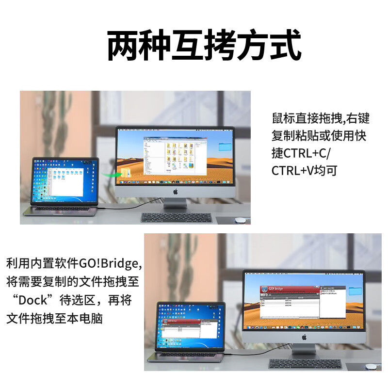 USB对拷线 笔记本台式电脑通用数据互传鼠标键盘共享连接线 type-c转usb公对公双口延长线2米 黑色 对拷线USB转USB+Type-C