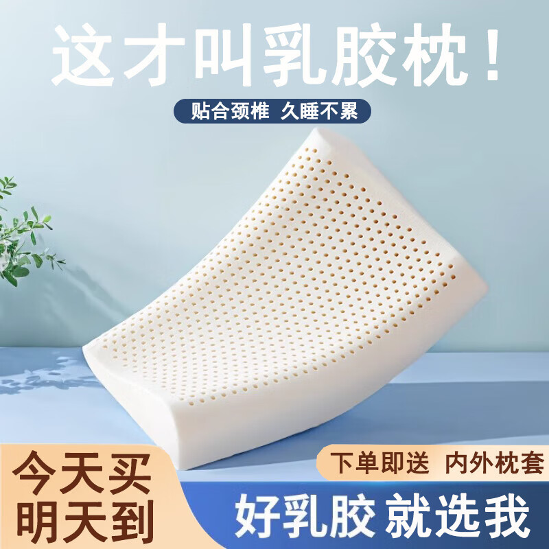 百亿补贴：哈骆顿（HALODN）乳胶枕头成人睡觉专用加厚加高护颈椎枕深度睡眠回弹枕芯 35x55cm 成人款 【赠内外枕套】 32.8元