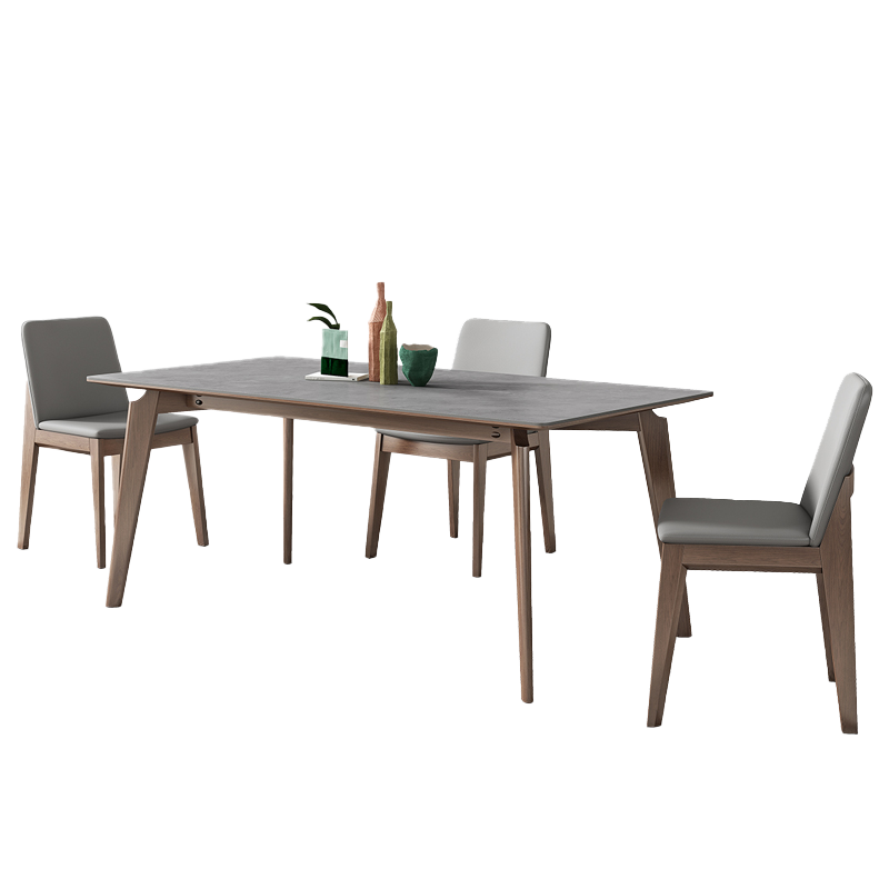 麦纪 极简北欧岩板餐桌椅组合现代简约家用胡桃色长方形白蜡木意式饭桌 1.3*0.8米餐桌 单餐桌