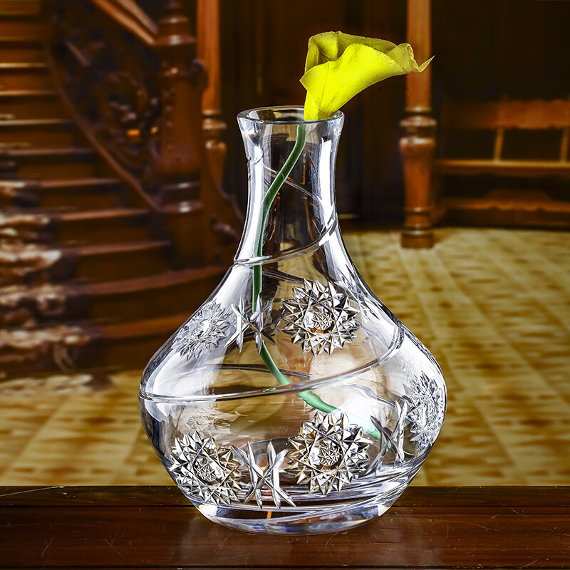 高斯(glass)水晶花瓶水养水培手工雕花客厅摆件乔迁开业礼物