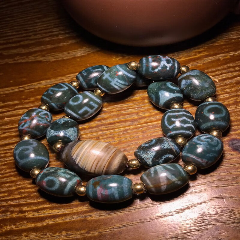 豪迎满朱砂满风化老玛瑙象雄天珠16*20mm*18粒多宝佛珠念珠手持 红色