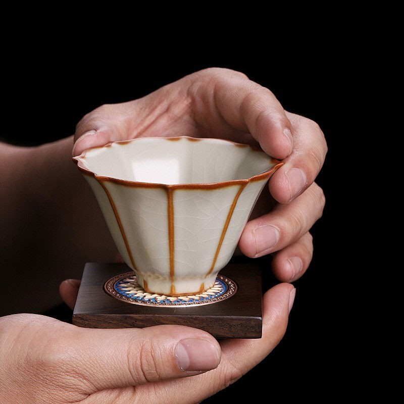 汝窑小茶杯 主人杯单杯 汝瓷杯子 可养冰裂釉 柏韵汝窑迎春杯豆黄色