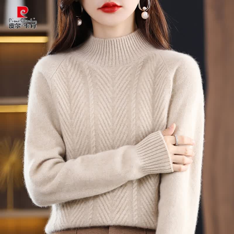 皮尔卡丹（pierre cardin）羊绒衫女100%山羊绒女100纯半高领宽松百搭衫加厚针织打底衫 原绒杏 L 108-118斤高性价比高么？