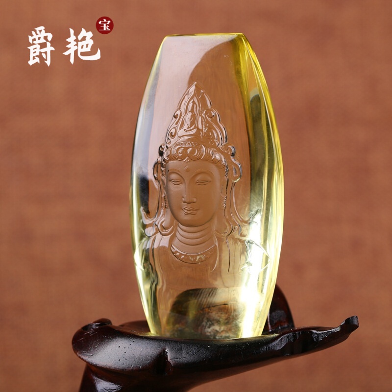 爵艳 观音头像摆件黄水晶观音菩萨像摆件居家办公摆件实用男友龙年