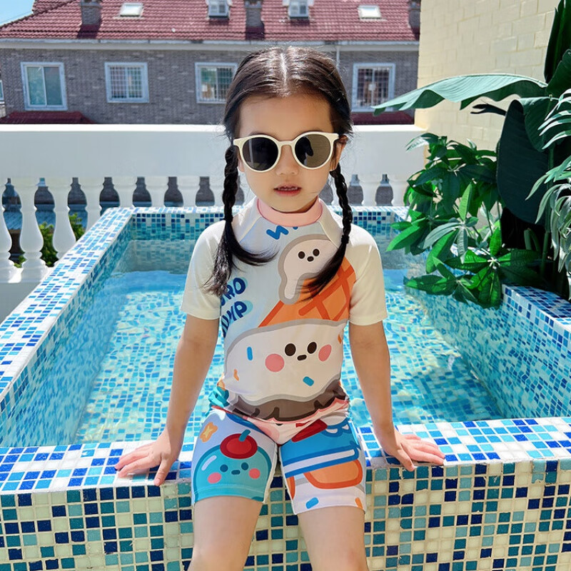 哈兜儿泳衣女女童孩晒体中连长连体小童宝宝新款夏裙游泳装 蓝色 90cm