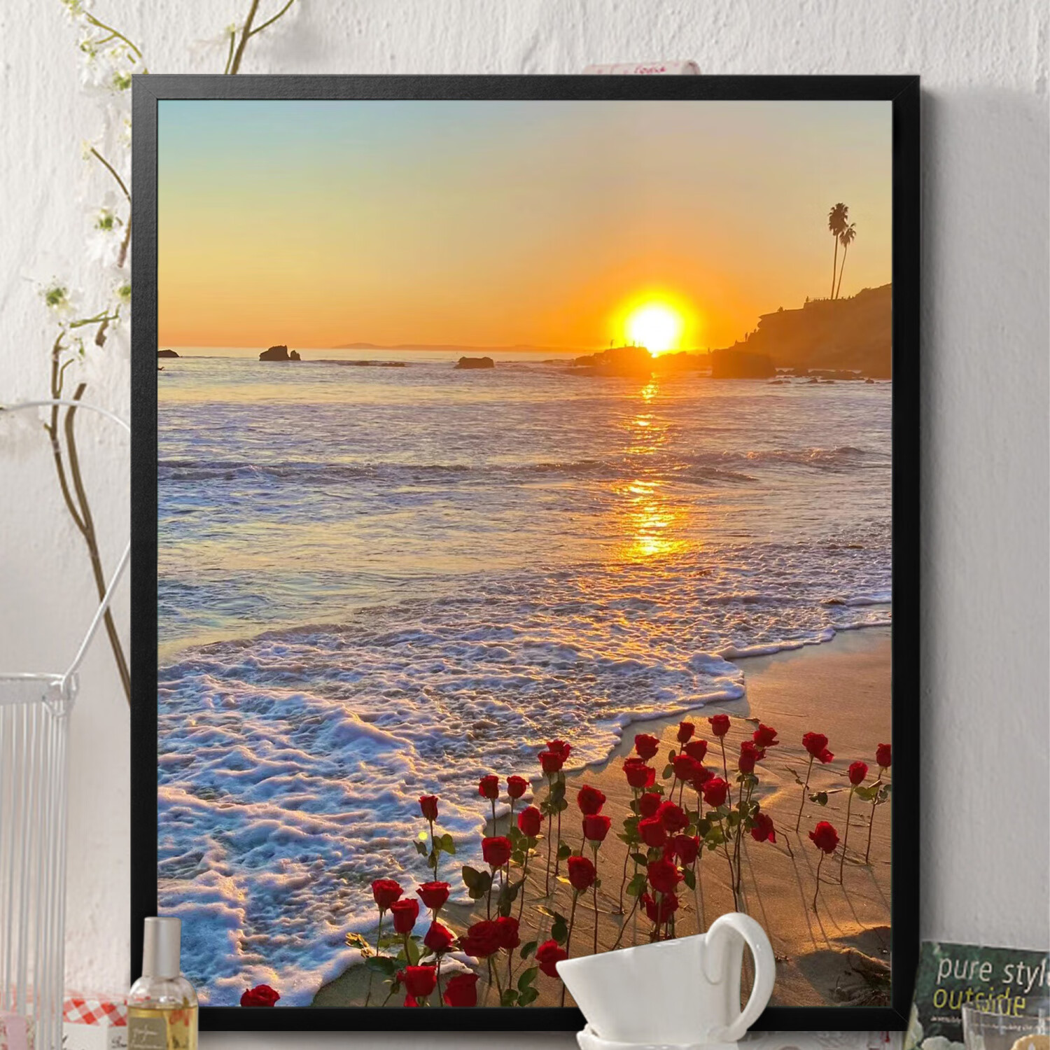 风景手绘画解闷手工礼物生日填色画 郁金香a19 30cm黑白薄画板 颜料笔