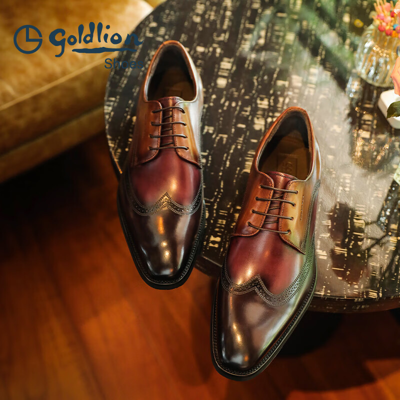 金利来（Goldlion）男鞋皮鞋男布洛克皮鞋轻奢英伦商务正装鞋男士西装鞋婚鞋德比鞋男 棕色 42