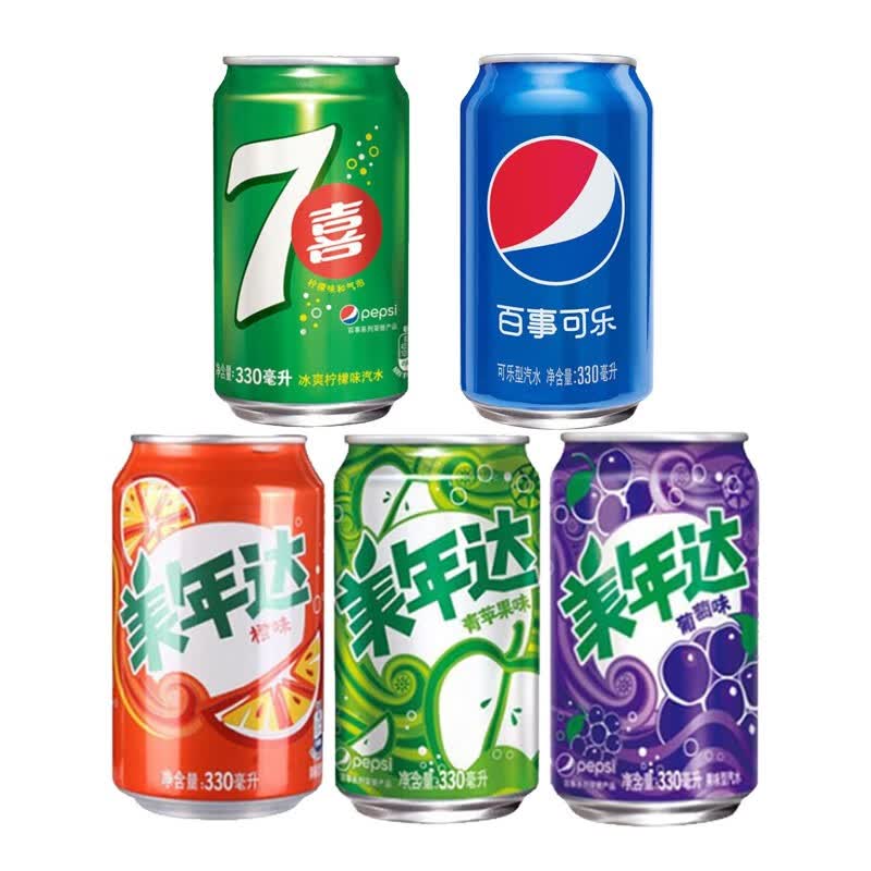 百事可乐饮料 美年达七喜330ml罐装百香果橙味混合汽水碳酸饮料饮品
