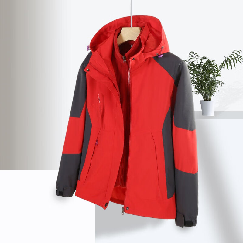 冲锋衣男秋冬新款休闲三合一内胆可拆卸套装 女款-红色 XXL