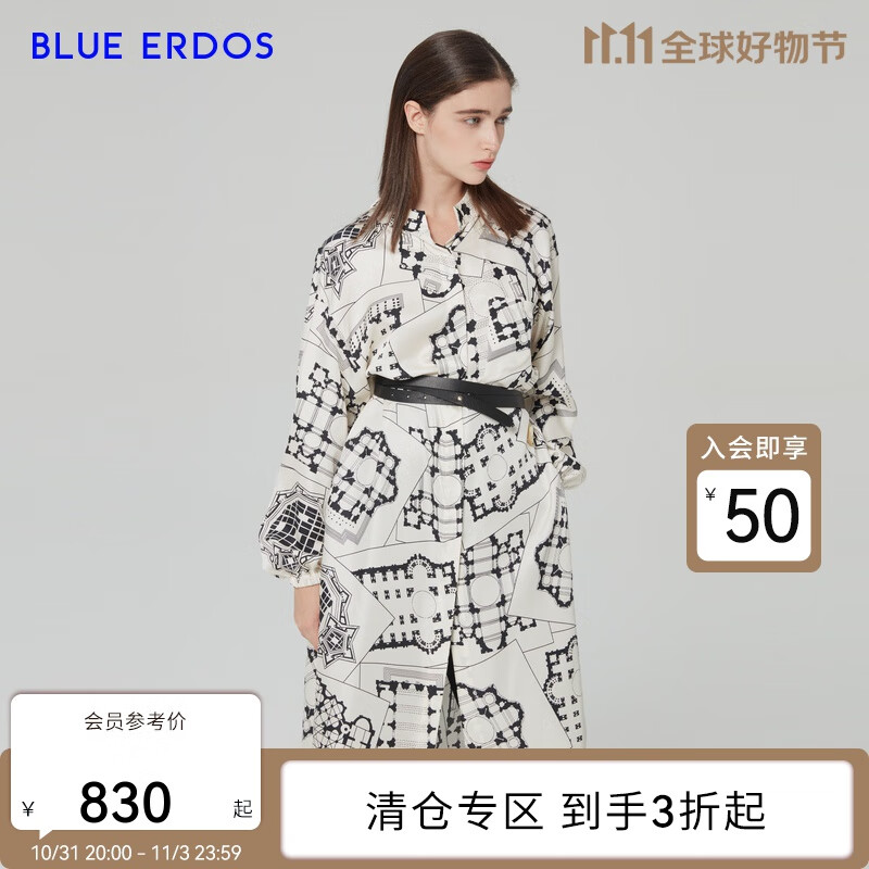 BLUE ERDOS女装春夏通勤印花真丝中长款宽松长袖女衬衫【提前购】 白+黑 160/80A/S怎么样,好用不?