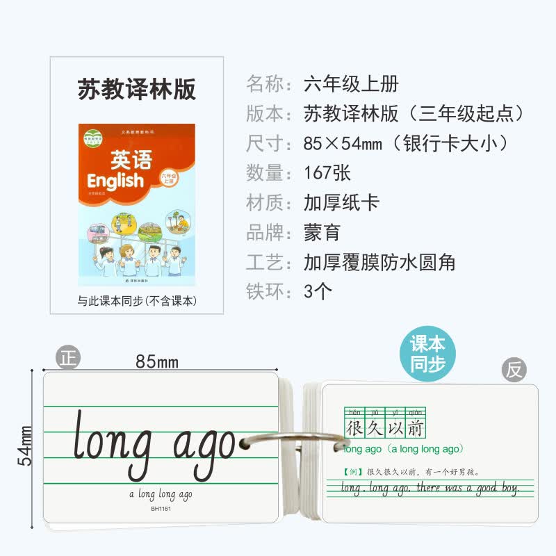 2022年苏教译林版12345年级上下册小学英语单词句型同步对话卡片 六年级上册单词卡165张