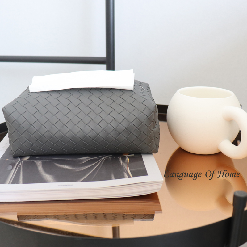 轻奢编织纹皮质纸巾盒车载家用茶几样板间家居抽纸盒餐巾纸收纳盒