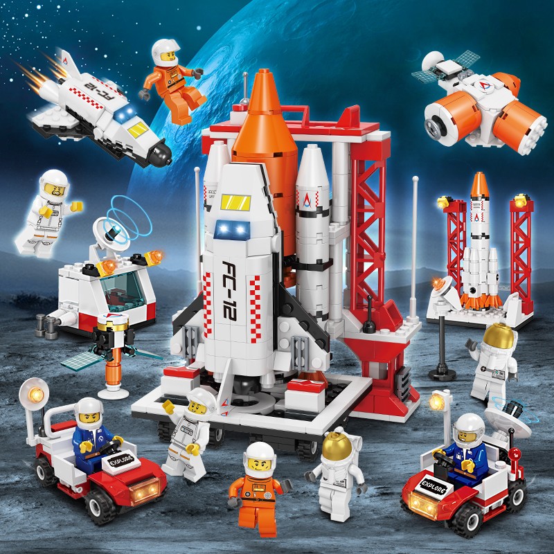 积木模型拼装玩具航空基地男孩6岁儿童生日 (航天发射中心)666颗粒