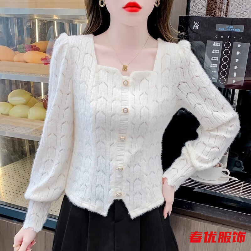芭瑾图洋气小衫短款泡泡长袖秋冬时髦时尚小众蕾丝衬衫打底衫新款女上衣 米色-秋冬衬衫女秋冬 洋气 S-秋冬衬衫女秋冬 洋气