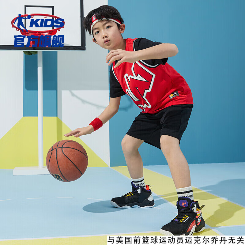 乔丹童装男童篮球训练服儿童速干运动服大童队服短袖套装-170