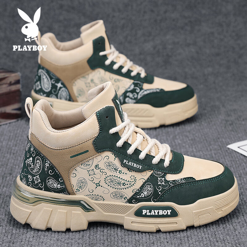 花花公子(playboy)高帮鞋子男鞋秋冬季马丁靴男2024新款复古耐磨作战