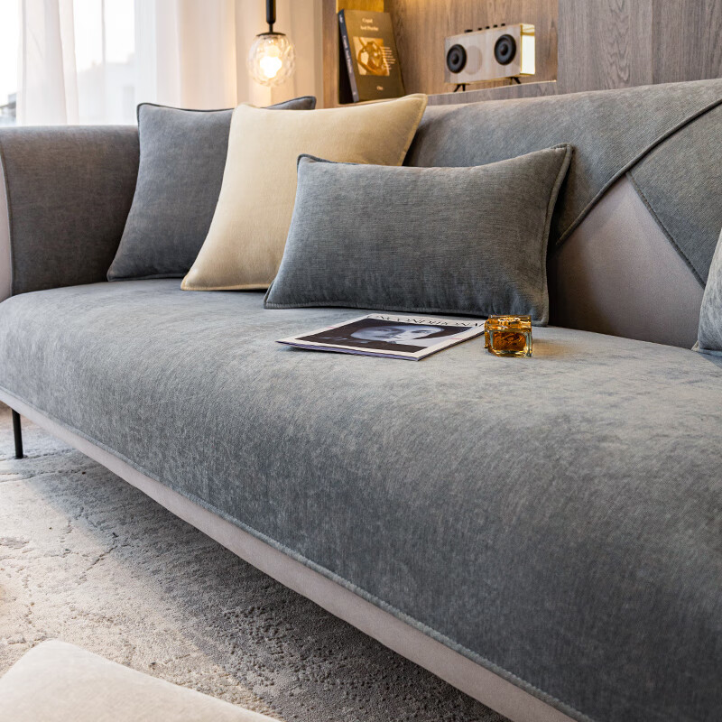 雪尼尔沙发垫四季通用防滑座垫子盖布巾的 莫奈灰色莫兰迪系列 70*