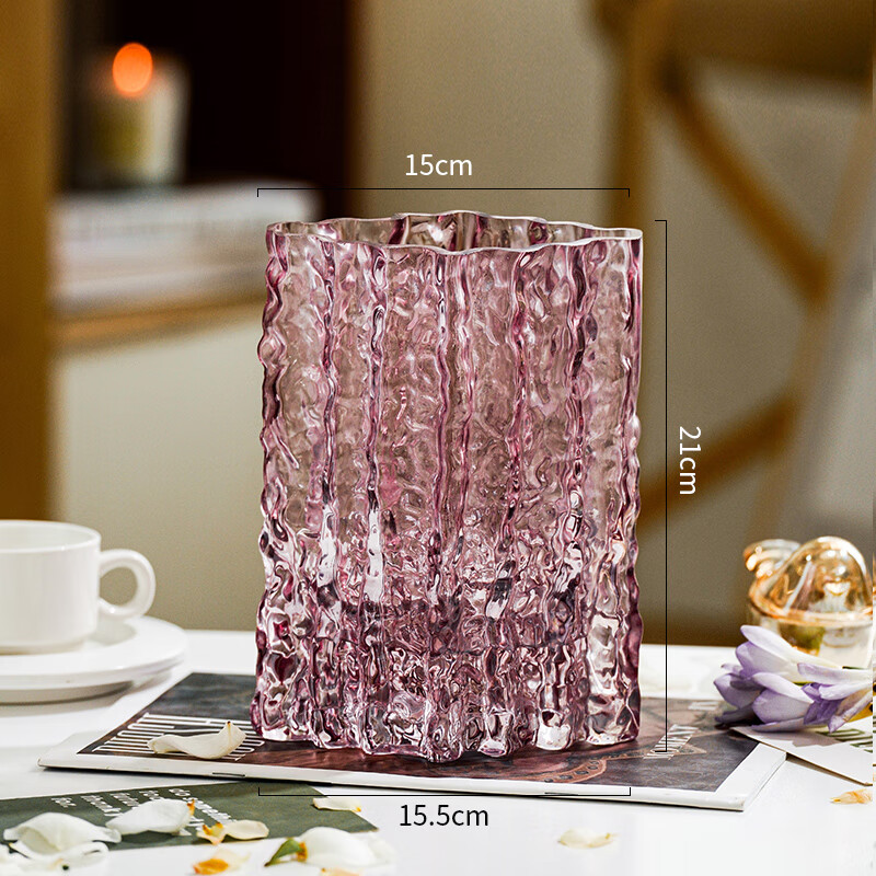 德梵蒂高级感网红冰川花瓶客厅玻璃透明插花北欧ins风水养餐桌摆件 冰川(紫色)