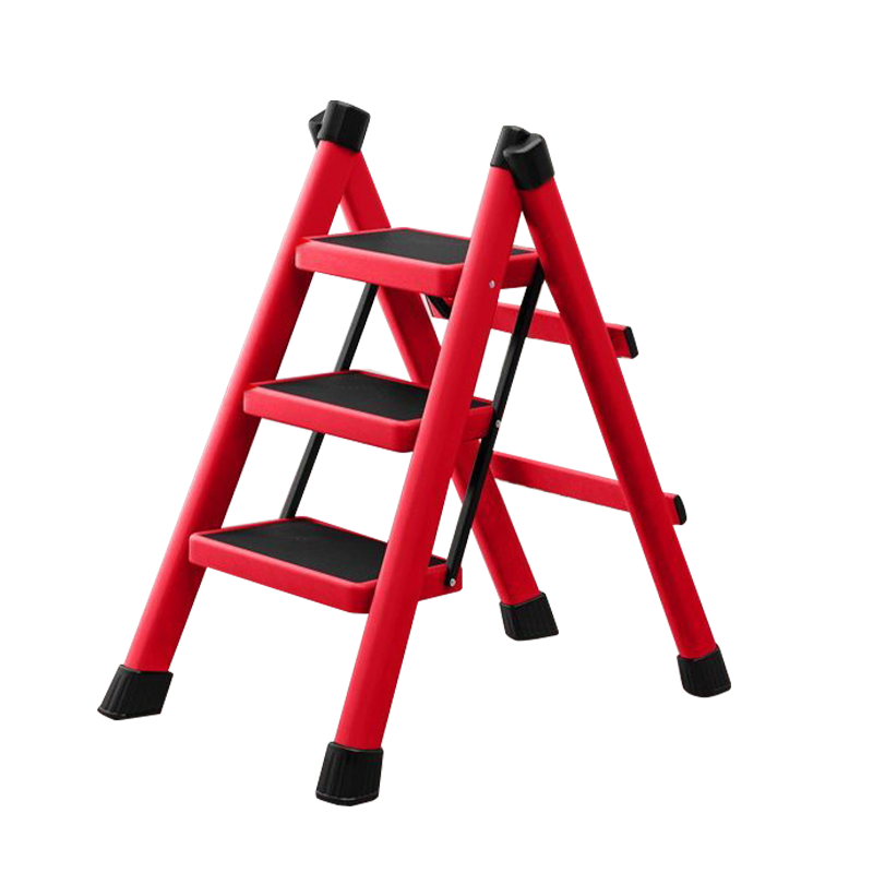阿蒂亚梯子三步红色家用人字梯子折叠梯凳多功能登高梯爬梯