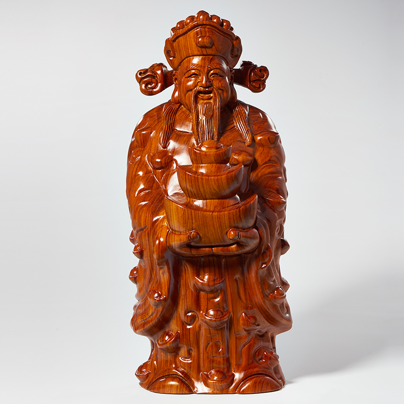 花梨木雕财神爷像摆件实木雕刻家用店铺开业送礼文财神装饰店铺开业
