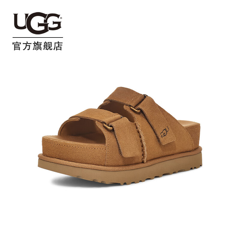 UGG夏季女士时尚舒适纯色厚底露趾可调式束带休闲凉拖鞋 1155458 CHE | 栗色 36 建议正码正拍