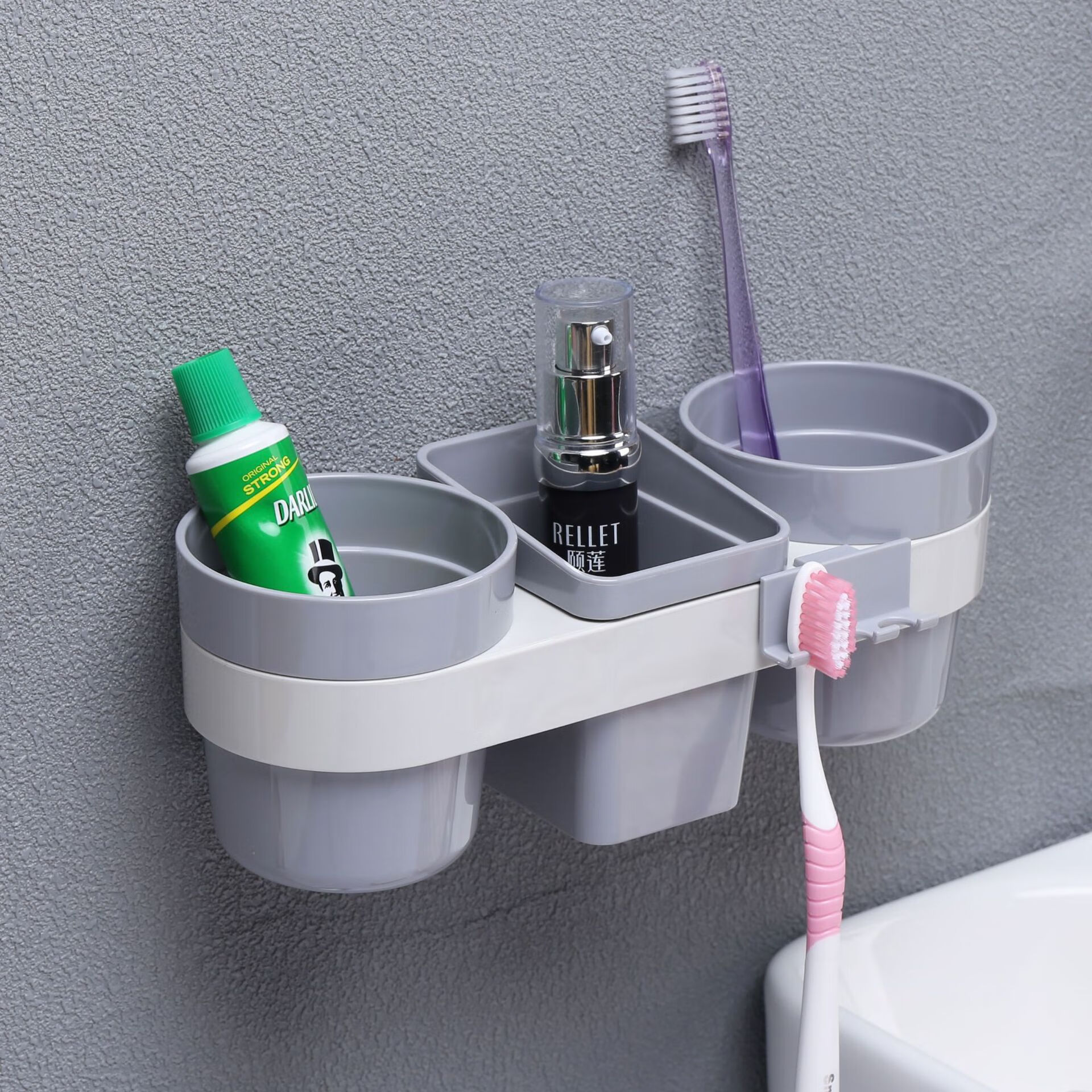 矮牵牛置物架情侣牙刷架免打孔双人壁挂式卫生间杯架刷牙杯牙杯 晶透