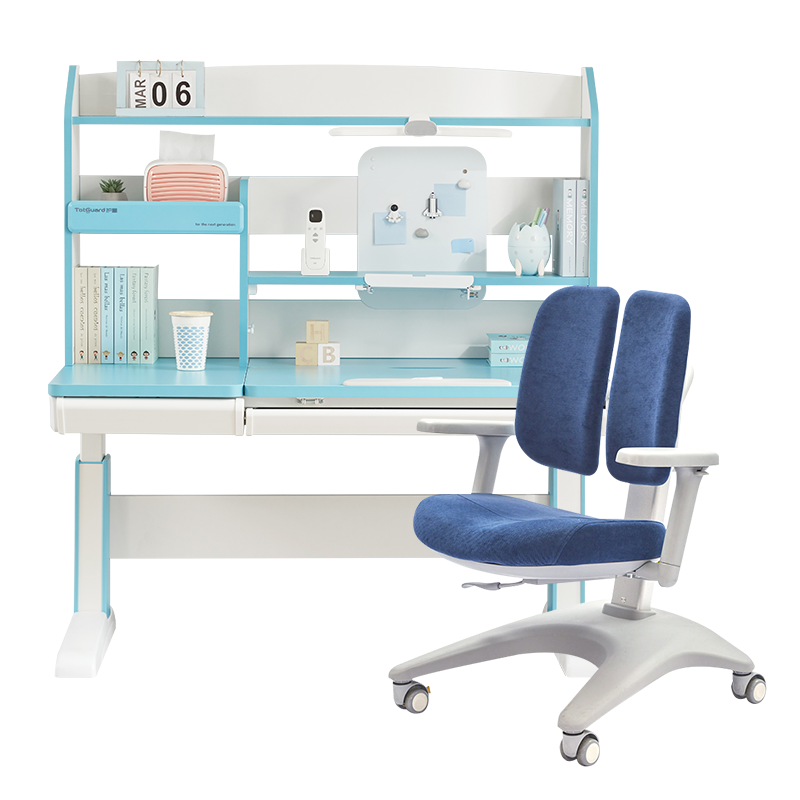 【电动旗舰】 护童儿童学习桌小学生写字书桌作业课桌电动遥控升降DL桌椅套装吉象系列 1米2吉象蓝色高书架+旗舰新升级学习椅CL21F蓝