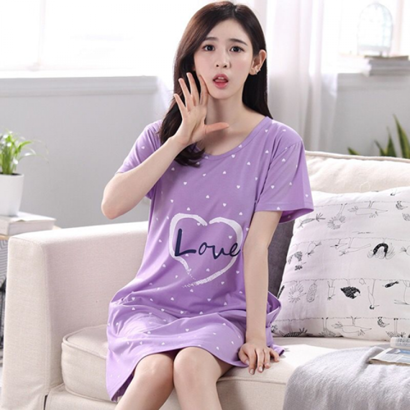 【捡漏低价】女夏季可爱时尚韩版女宽松女士夏天可外穿家居服【新品】 love紫【睡裙】 L (适合85~105斤)