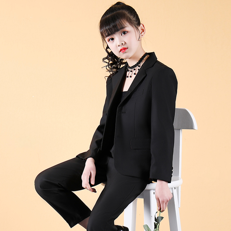 野贝萌女童西装套装洋气4-13岁中大童韩版小西服正装模特走秀t台演出