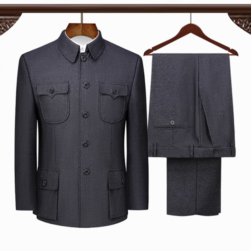 希柏诗中老人中山装加绒加厚套装男中山服老年人外套衣服春秋冬爷爷爸爸 灰色明口袋 180/2XL高性价比高么？
