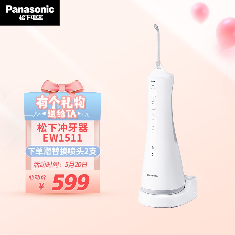 松下 (Panasonic)电动冲牙器超声波家用洗牙器水牙线洁牙器洗牙机 全身水洗 5档可调节水压 EW1511