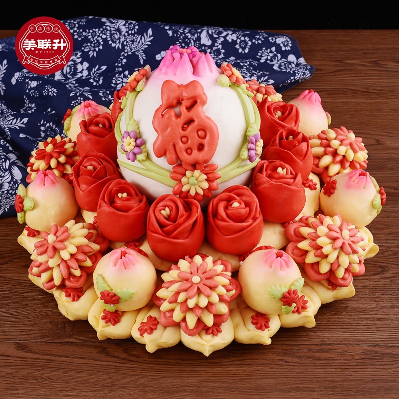 美联升寿桃馒头老人生日祝寿礼物贺寿礼品传统过寿中式蛋糕生日蛋糕糕点寿礼 组合四