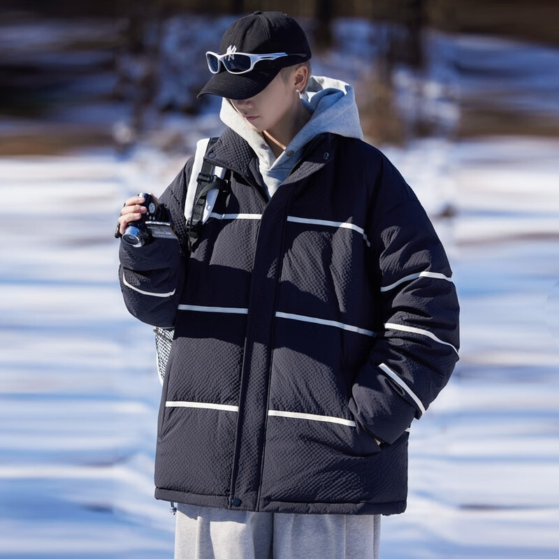 雪中飞舒适百搭痞帅短款立领外套羽绒服男装保暖时尚休闲 黑色 L 175/92A