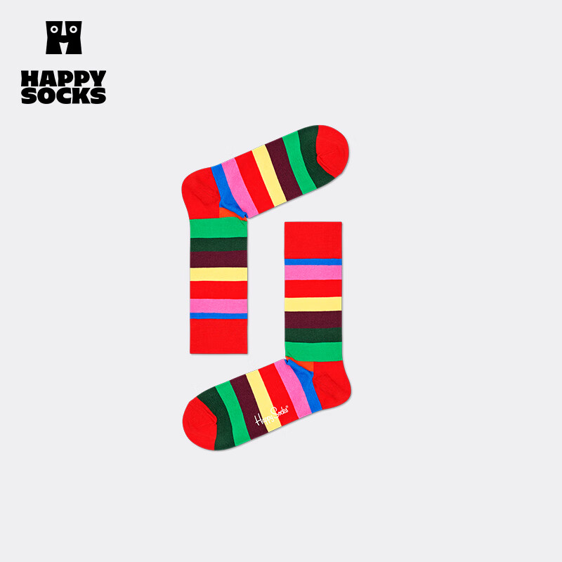 Happy Socks秋冬季款袜子女男士袜薄荷曼波彩虹白色棉袜运动袜中筒袜 彩红条纹 1双 M 36-40 京东折扣/优惠券