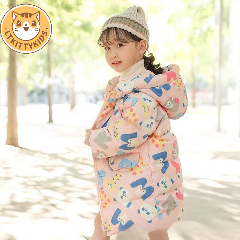 LTKITTYKIDS2023冬季儿童羽绒服中长款男女童加厚宝宝中小童90白鸭绒外套保暖 粉红小熊猫 130cm怎么样,好用不?