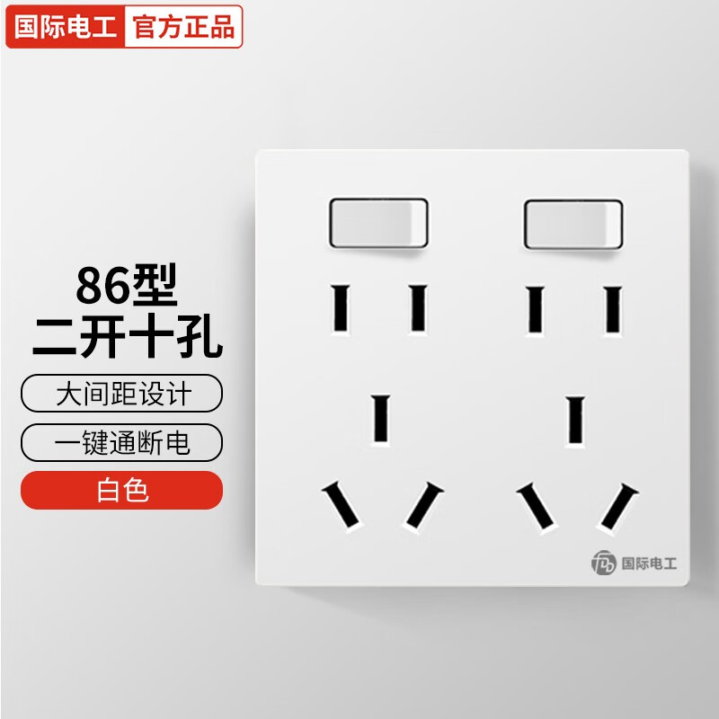 二开十孔插座【10a 10a】白