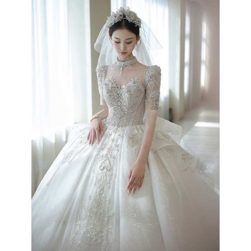 舒凯乐婚纱新娘主纱主婚纱女2023新娘拖尾质感重工复古在逃公主 单件