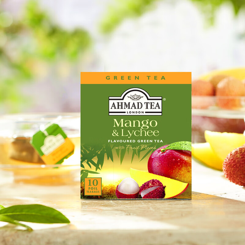 ahmad tea英国亚曼芒果荔枝绿茶10片盒装原装进口水果味袋泡茶办公室