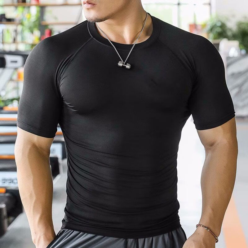 qvnl精神小伙紧身t恤健身衣男短袖速干透气运动跑步肌肉训练高弹衣运