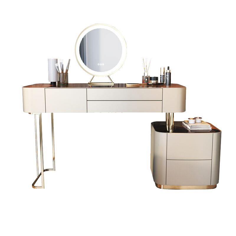 优凡木品 梳妆台 玻璃轻奢梳妆台小户型化妆台现代简约卧室网红化妆桌柜一体 1米梳妆台 组装