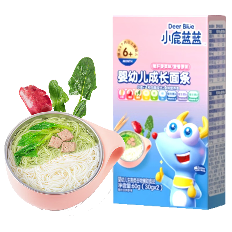 小鹿蓝蓝宝宝辅食面条宝宝成长面条婴标辅食面200g 尝鲜装面条60gx1盒