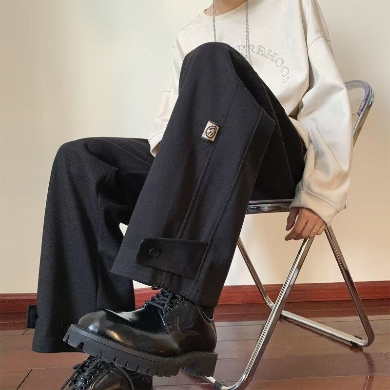 褐舟马丁靴裤子搭配男秋冬装装休闲裤阔腿新款中性休闲港风宽松工装裤