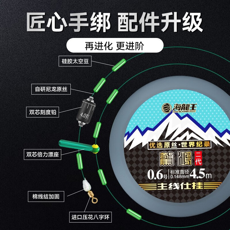 海龙王主线线组成品线组耐磨鲫鱼线组高灵敏手工精绑主线传统5.4米线组 【二代3卷装】7.2米 八字环 3号