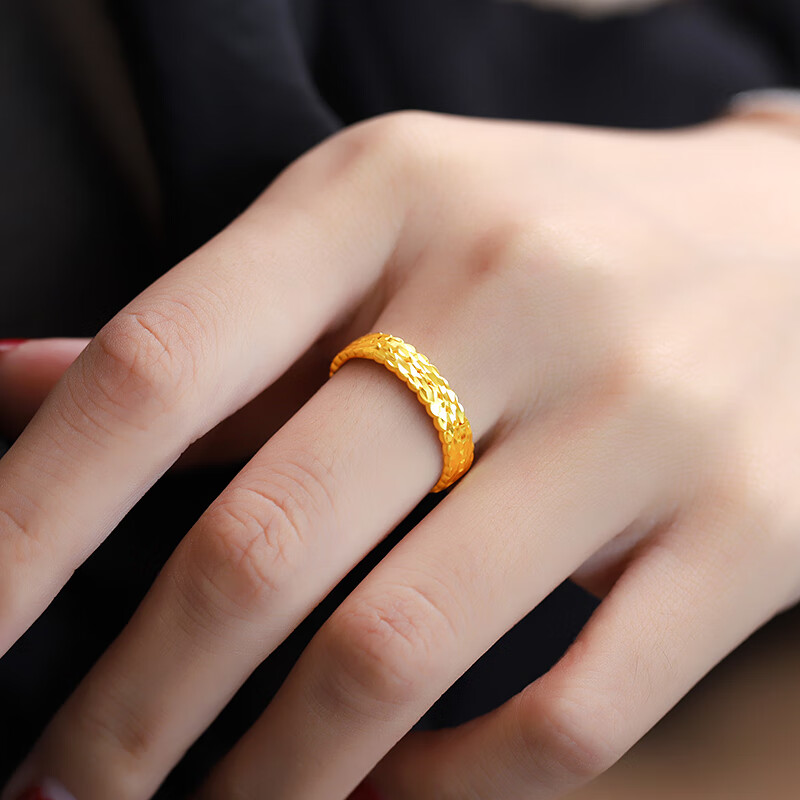 七夕情人节礼物 恋柯 时尚车花闪烁黄金戒指999足金双层满天星戒指女