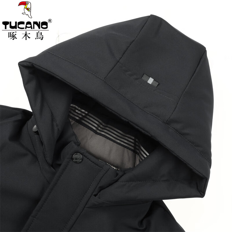 啄木鸟(TUCANO)棉服男短款连帽纯色加厚棉袄冬季款中青年宽松保暖可拆卸帽子棉衣 88285黑色 5XL 【建议170-195斤】