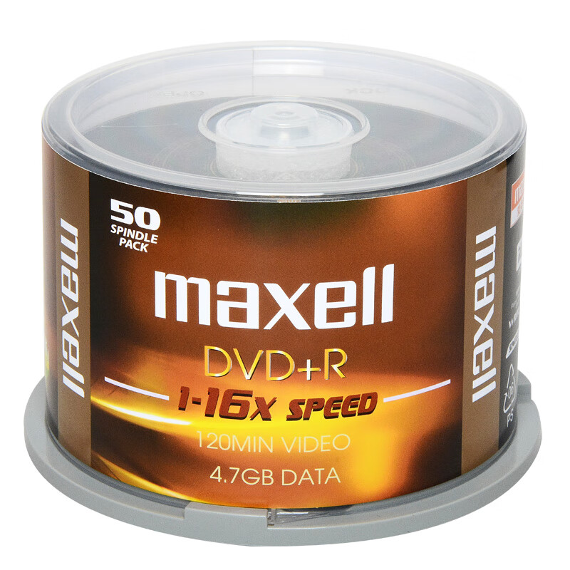 麦克赛尔（Maxell）DVD+R光盘 刻录盘 光碟 空白光盘 16速4.7G台产 办公系列 黄纹黑尊桶装50片
