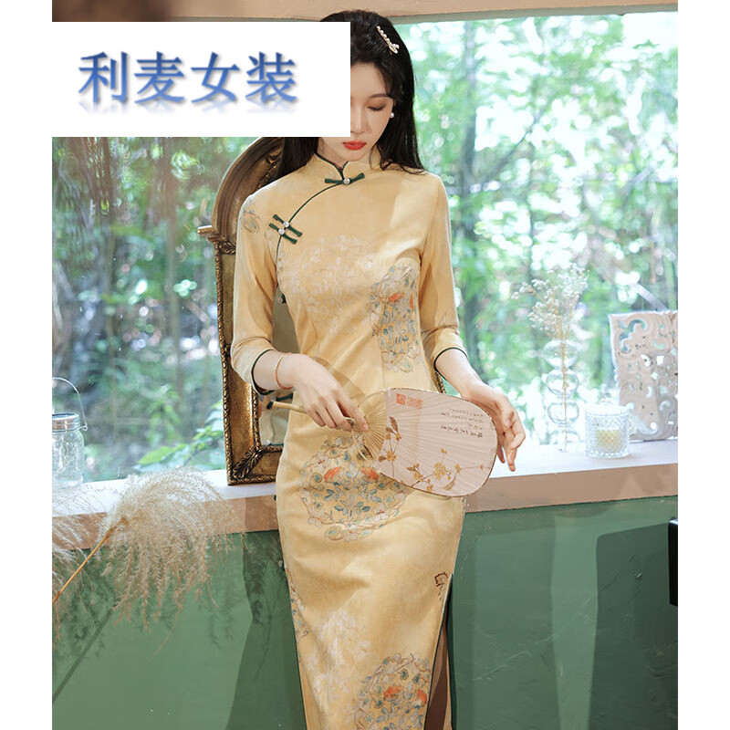 利麦（LIEEMIYE）集合黄色旗袍改良2022年新款文艺复古长袖中长款年轻款少女连衣裙 黄色 麂皮绒 S属于什么档次？