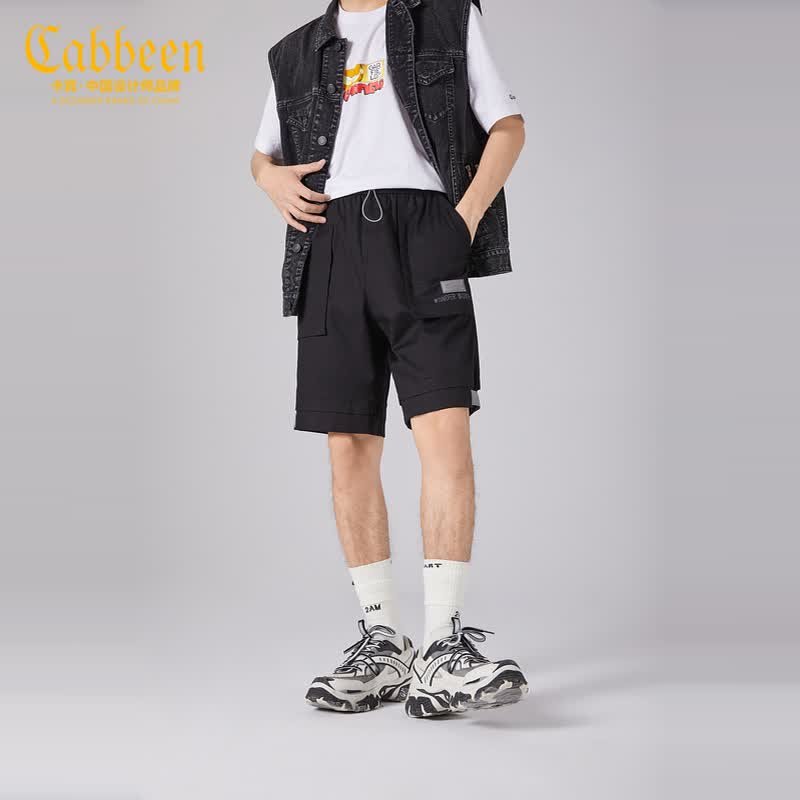 CABBEEN卡宾男装黑色休闲短裤2021新款潮流撞色刺绣运动风街头青年Y 漆黑色11 48/170/M怎么样,好用不?