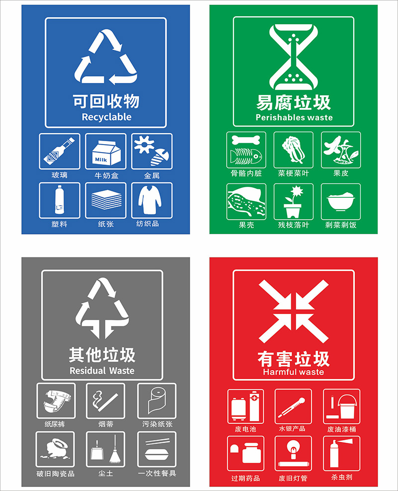 梦倾城杭州市生活垃圾分类投放指南海报 垃圾干湿分类标识宣传贴纸