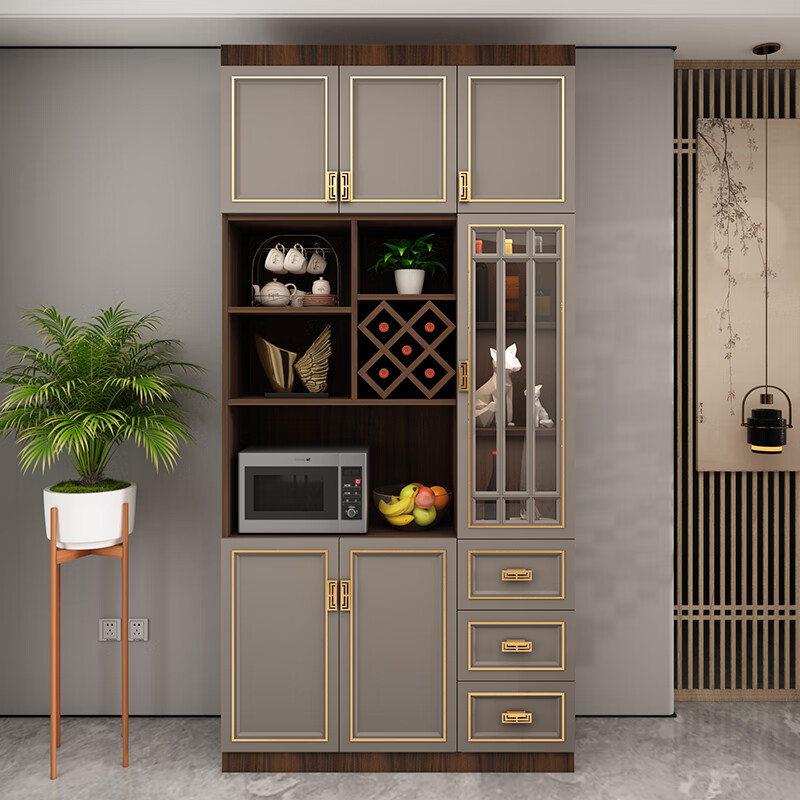 欧莎拉贝靠墙酒柜新中式餐边柜隔断柜茶水柜定制新款轻奢客厅实木柜子